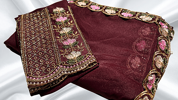 Natural Diamond Shimmer Designer Saree - Maroon