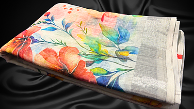 Linen Silver Border Floral Saree Linen Silver Border Floral Saree