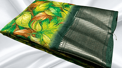 Fancy Soft Silk Jari Leaf Saree - Green
