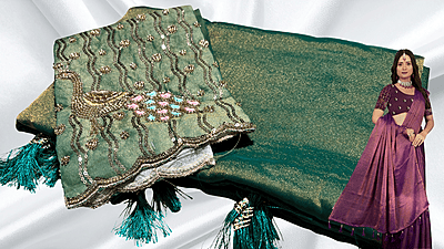 Winter Peacock Aari Cut Work Saree - Rexona