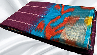 Handloom Digital Soft Saree - Dark Plum