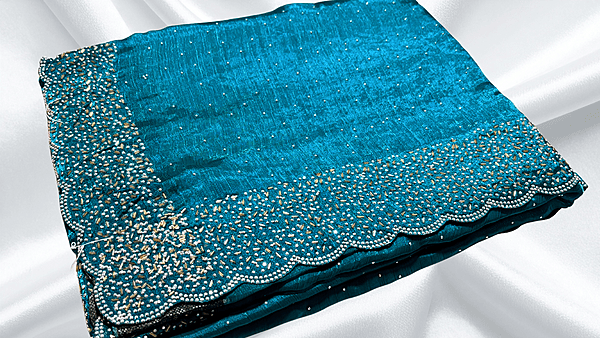 Choco Chits Galaxy Space Stone Work Saree - Aqua
