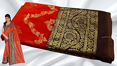 Necklace Goild Foil Dual Color Saree - Red & Brown