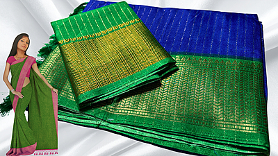 Mangalam Soft Vaira Oosi Saree - Ink & Green Mangalam Soft Vaira Oosi Saree - Ink & Green