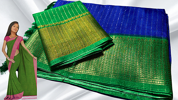 Mangalam Soft Vaira Oosi Saree - Ink & Green