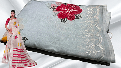 Suchitra Floral Silver Print Saree - Gray