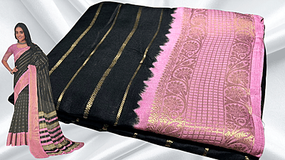 Suryamukhi Binny Silk Jari Dual Saree - Black