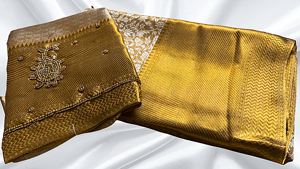 Ambani Silk Saree & Aari Work Blouse - Gold