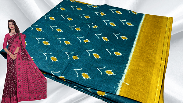 Pushpa Pure Cotton Saree - Blueish Green