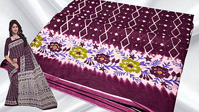 Pushpa Pure Cotton Saree - Dark Plum Pushpa Pure Cotton Saree - Dark Plum