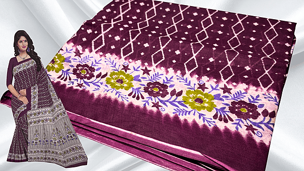 Pushpa Pure Cotton Saree - Dark Plum