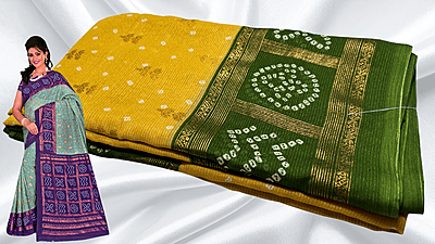 Bandhani Gold Foil Print Saree - Yellow