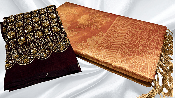 Sujatha Aari Work Blouse Silk Saree - Gold Orange