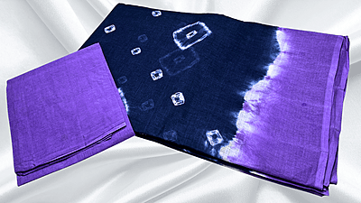 Erode Pure Cotton Saree - Dark Blue & Lavendar