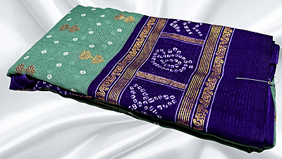 Sharlimi Soft Gold Foil Saree - Pista & Violet