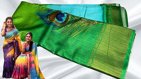 Maharani Peacock Vaira Oosi Saree - Parrot Green