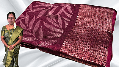 Black Beauty Leaf Gold Saree - Dark Magenta