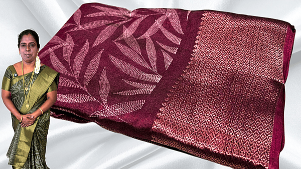 Black Beauty Leaf Gold Saree - Dark Magenta