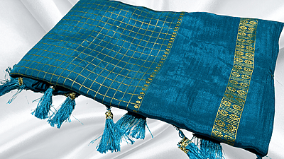 Premaloka Fancy Mysore Check Saree - Aqua
