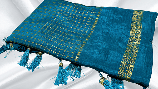 Premaloka Fancy Mysore Check Saree - Aqua
