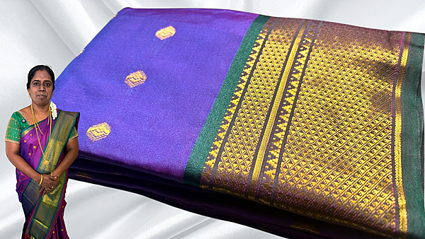 Kanchi Semi Real Silk Saree - Purple & Olive Green