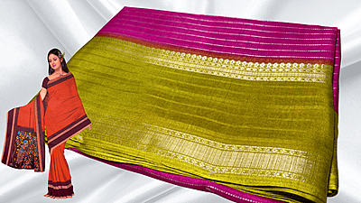 Tiger Silk Gold Jari Saree - Magenta & Moss Tiger Silk Gold Jari Saree - Magenta & Moss