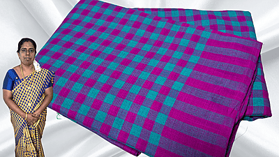 Jyotsna Soft Checks Cotton Saree - Turquoise & Magenta