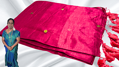 Khadi Tissue Mirror Work Saree - Pink