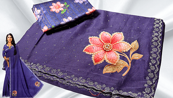 Jamuni Marble Stone Work Floral Saree - Purple