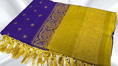 Red Label Chiffon Soft Foil Saree - Violet & Mustard Red Label Chiffon Soft Foil Saree - Violet & Mustard