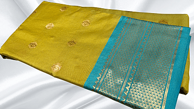 Gold Kanchi Semi Silk Saree - Leaf Green Gold Kanchi Semi Silk Saree - Leaf Green