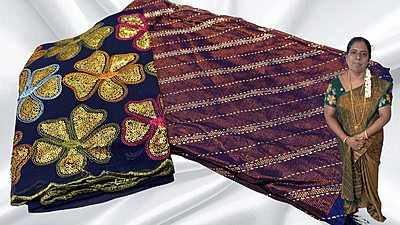 Suchitra Floral Brasso Designer Saree - Dark Blue Suchitra Floral Brasso Designer Saree - Dark Blue