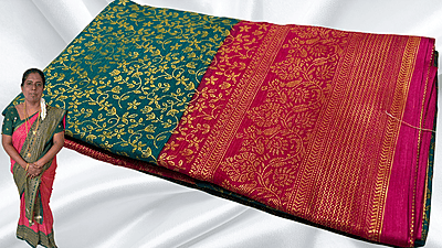 Good Day Gold Foil Vines Saree - Blue Green Good Day Gold Foil Vines Saree - Blue Green