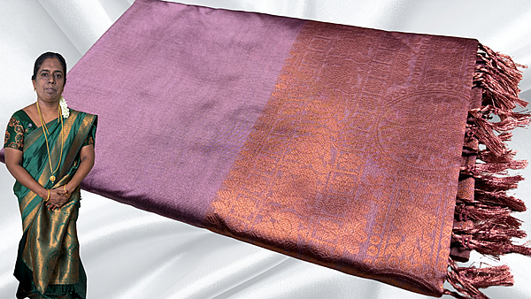 Bentex Border Kanchi Silk Saree - Onion Cream