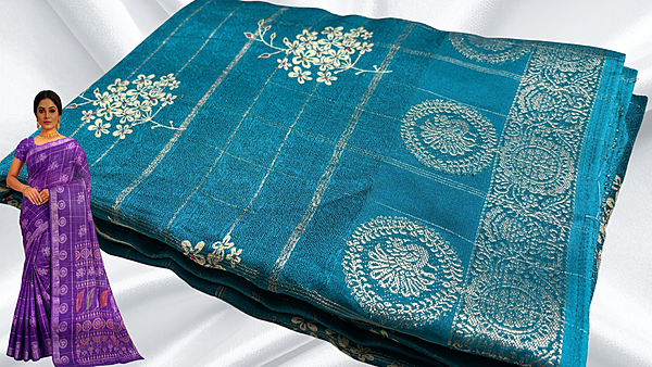 Samiksha Soft Marshmallow Gold Jari Saree - Aqua Blue