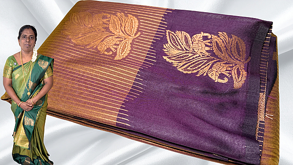 Radhika Soft Silk Line Jari Saree - Dark Plum