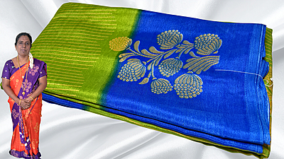 Fini Soft Turkey Line Silk Saree - Green & Ink Blue Fini Soft Turkey Line Silk Saree - Green & Ink Blue