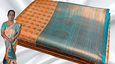 Trichy Silk Manga Design Saree - Cream