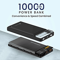Portronics Luxcell C 10K mAh 22.5W Fast Charging Power Bank, Ultra Slim Power Bank with Mach USB-A Output, Type C PD Output, Type C Input, LED Indicator, Wake Up Button (Black)
