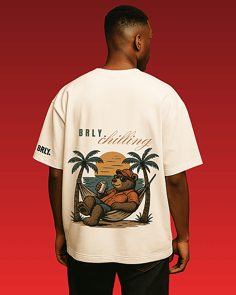 Unisex Off-White Beach Bear Graphic Printed Oversized Tee