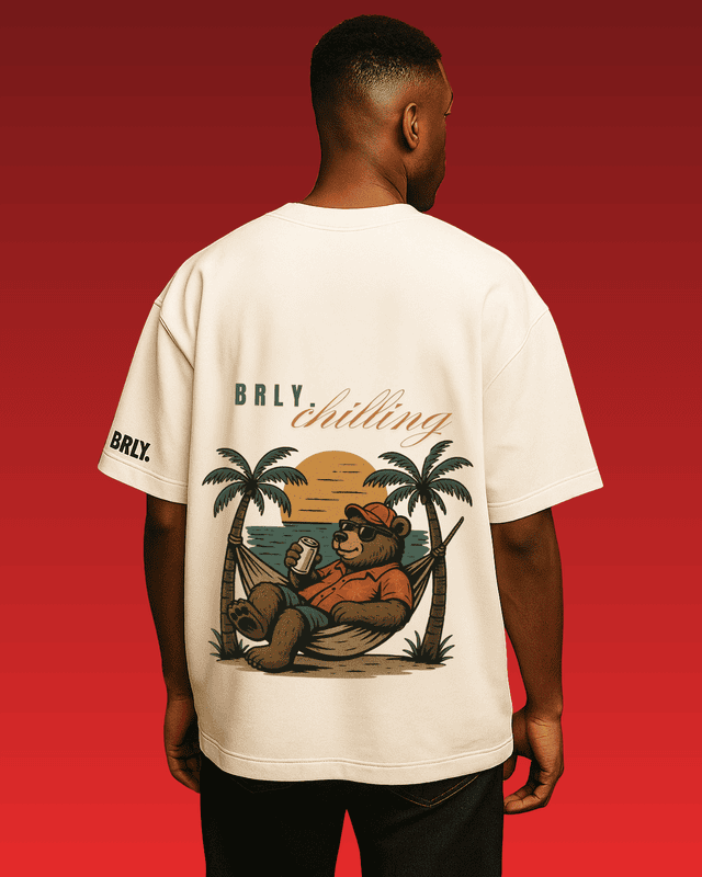 Unisex Off-White Beach Bear Graphic Printed Oversized Tee