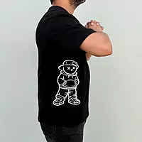 Unisex Black Urban Bear Embroidered Oversized Tee