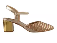 Reeno  Embellished Wave Pearl & Bead Block Heel Pumps -