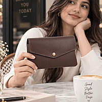 The Riviera Dual-Tone Leather Envelope Clutch – Espresso Brown