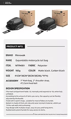 Rhinowalk 12-18L Motorcycle Hard Shell Tail Bag