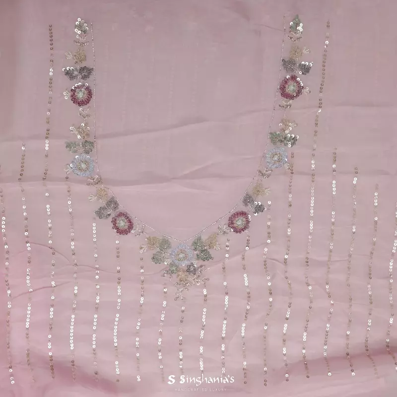 Taffy Pink Tissue Organza Saree Hand Embroidery