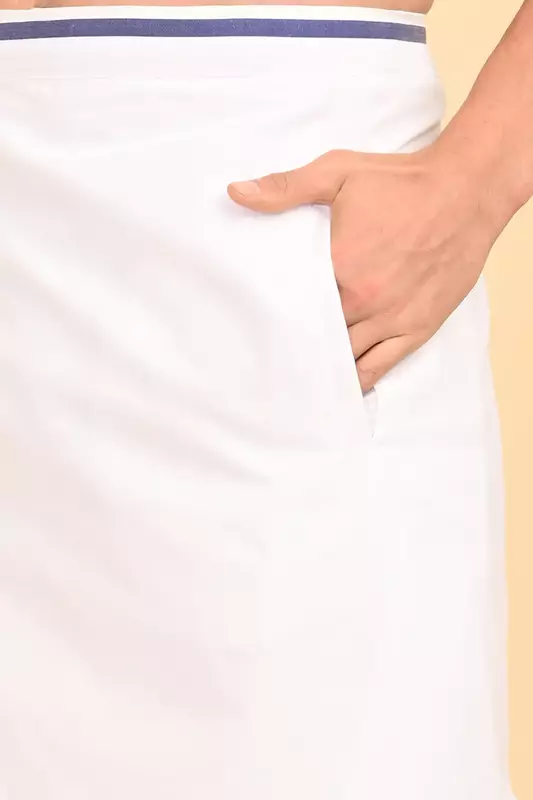 Men’s 100% Cotton Readymade Double-Layer White Veshti with Fancy Border