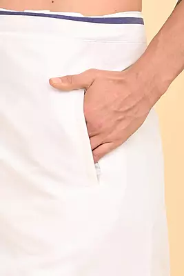 Men’s 100% Cotton Readymade Double-Layer White Veshti with Fancy Border