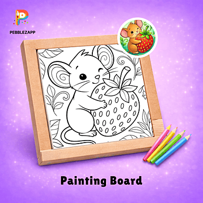 baby mouse hugging a giant strawberry