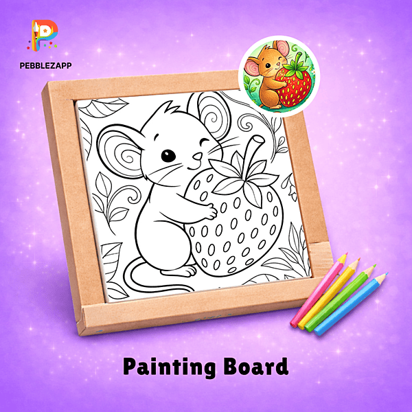 baby mouse hugging a giant strawberry